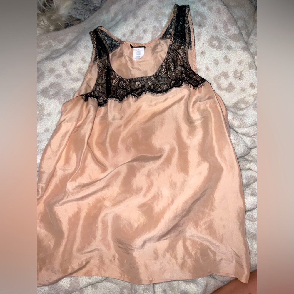 J.Crew nude black lace silk nylon tank top blouse. size 8. Cream tan